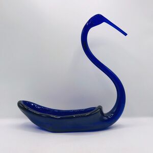 Cobalt Blue Swan Candy Trinket Centerpiece Dish Hand Blown 11 inches